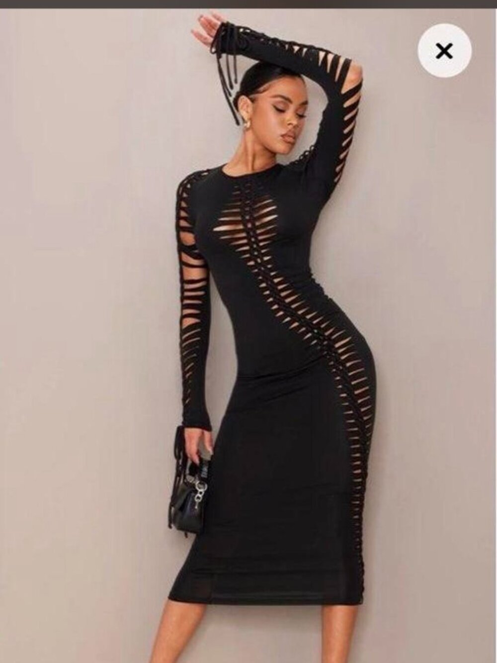 NWT PLT Fierce Bold Black Slinky Extreme Cut Out Long Sleeve Midaxi Dress Size 4